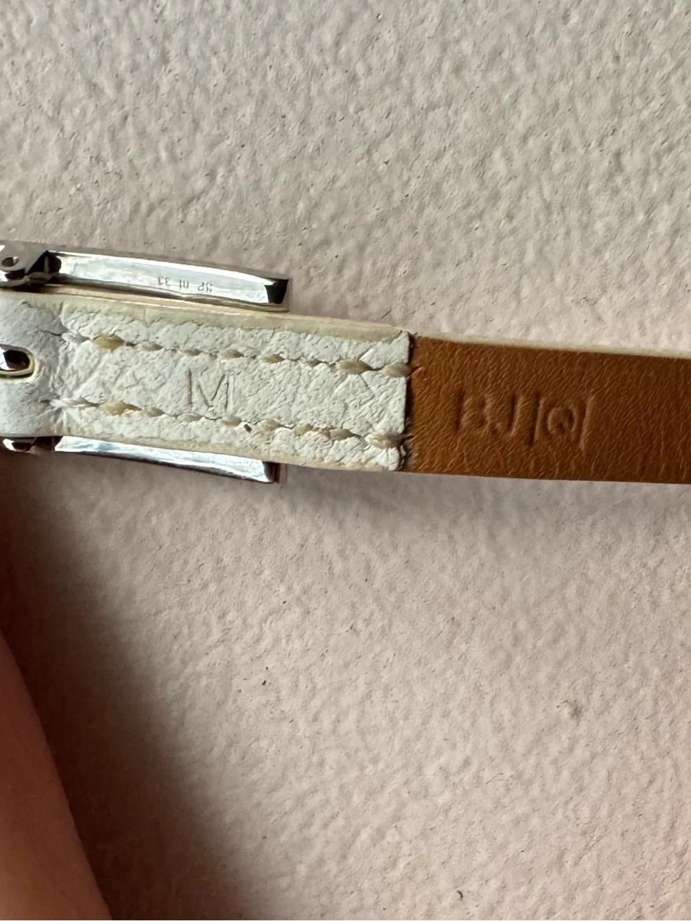Hermes White Leather Double Tour Bracelet with Silver Buckle
